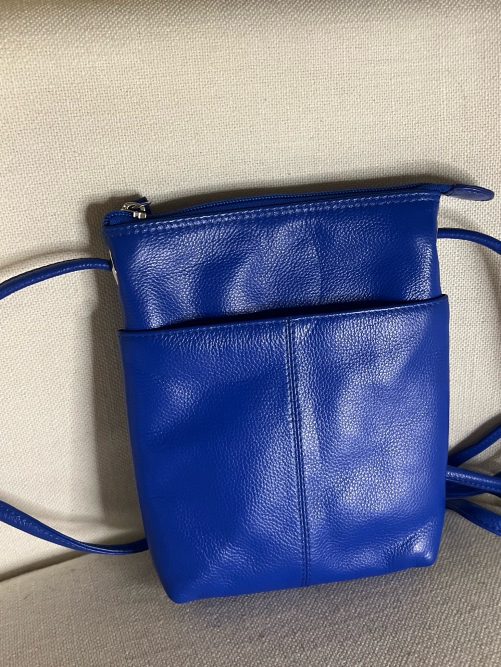 Compact Royal Blue Leather Crossbody Bag with Front Slip Pocket